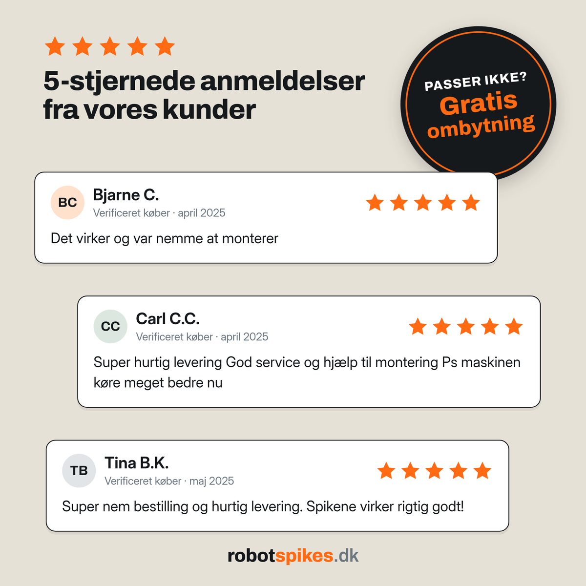 Anmeldelser fra kunder – Passer ikke? Gratis ombytning