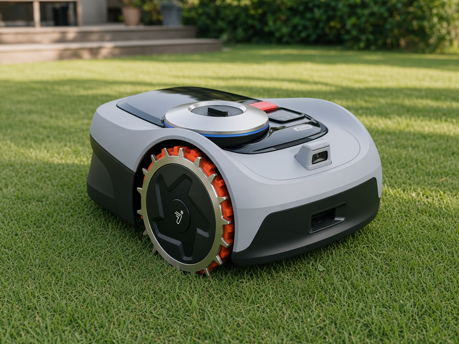 Segway Navimow med 2 mm rustfri spikes-ring på baghjulet klipper græsplænen